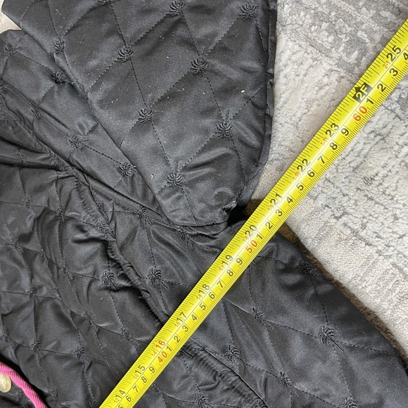Lilly Pulitzer Jacket Womens Large Black Quilted Pink Trim Button Front Preppy - Picture 11 of 14